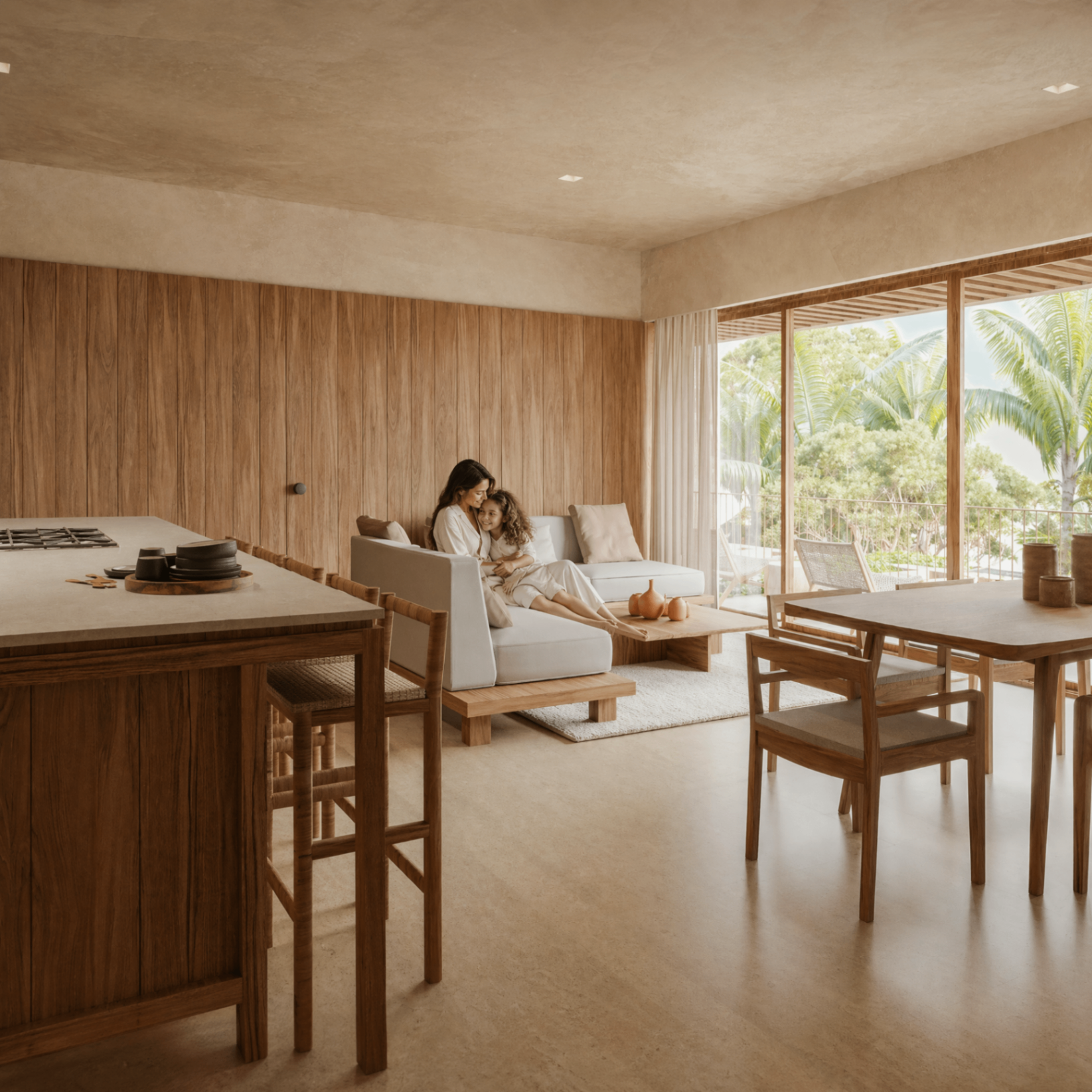 VIREO Living — sala interior con vegetación al fondo