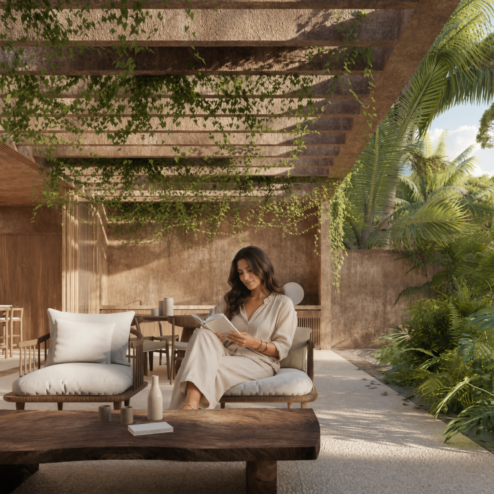 Open-air work surrounded by greenery